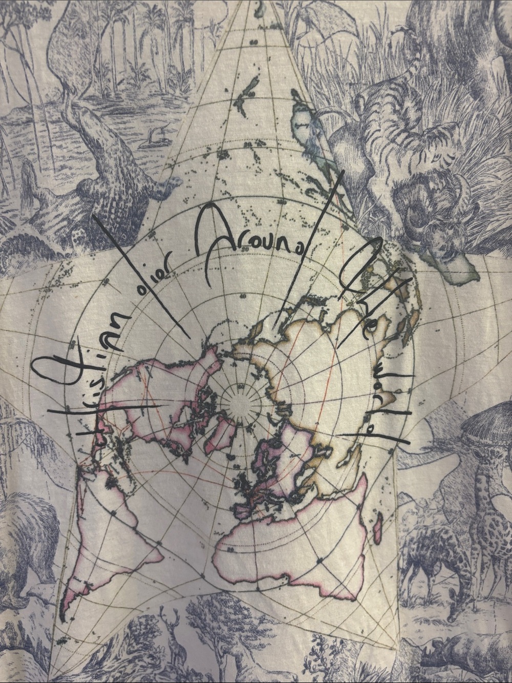 Dior White Short-Sleeve Tee with Navy Map & Nature Print - Picture 3 of 6